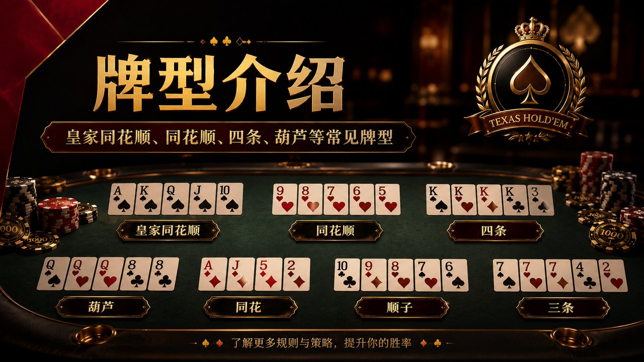 德州扑克牌型顺序：从高牌到皇家同花顺